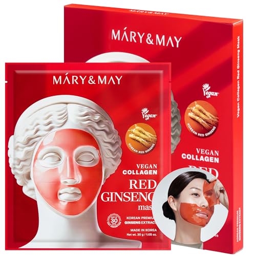 Mary&May Red Ginseng Hydrogel Mask - 4 Vegan Sheets for Radiant Skin