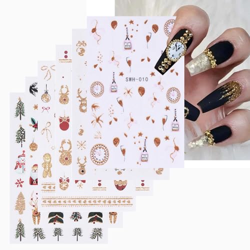 Gold Christmas Nail Stickers Set - Self-Adhesive Winter Holiday Nail Decals for Women