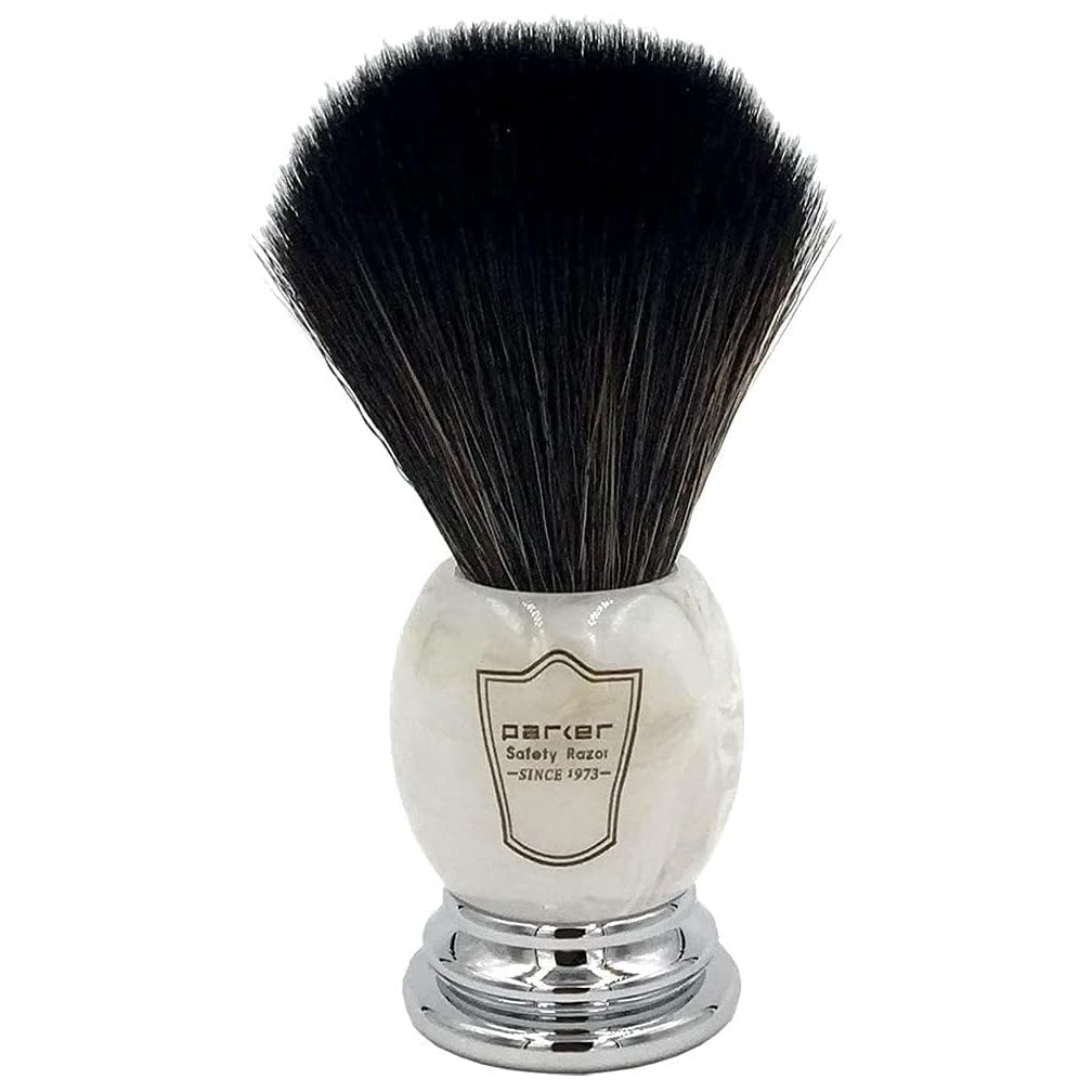 Parker Ultra Soft Synthetic Shaving Brush with Marbled Handle & Stand – 22mm Knot, Vegan, Fast-Drying, Cruelty-Free, Barbershop Quality, Gentle on Sensitive Skin, Builds Rich Cream & Soap Lather