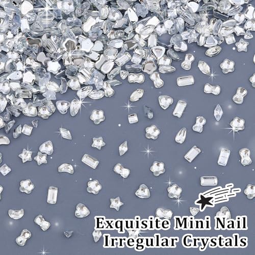 Umillars 9000Pcs Mini White Rhinestones Nail Art Charms Set – Multi Shape Flat Back Gems