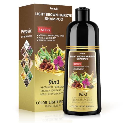 Prypvix Light Brown Hair Dye Shampoo for 100% Gray Coverage, Natural Color & Nourishing Botanicals