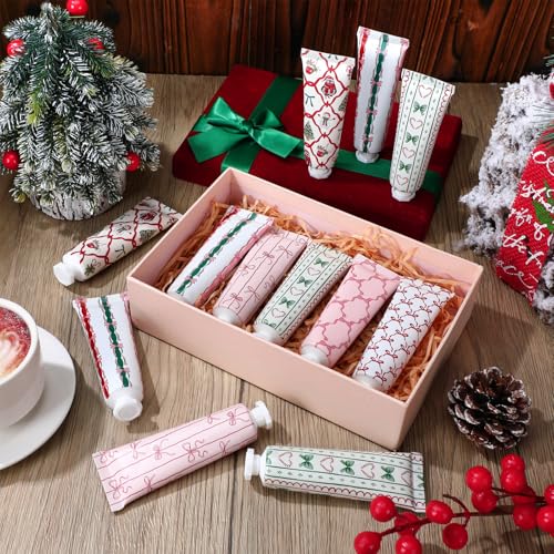 Dimsile 12 Pcs Pink Bow Christmas Hand Cream Gifts Set for Women - 6 Designs, 30ml Portable Moisturizers