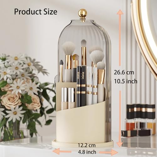 Rotating Makeup Brush & Toothbrush Storage Box with Lid, Waterproof Dustproof Organizer