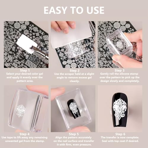 French Tip Nail Stamper Set - Clear Silicone Tool with Scraper