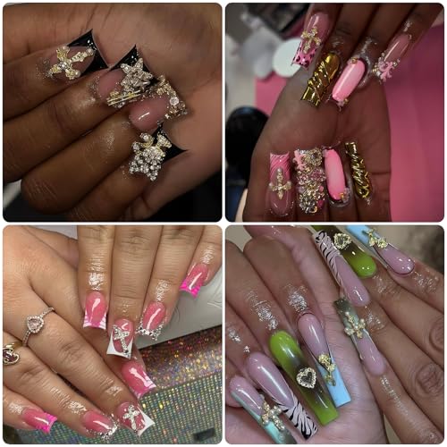 KINGNAME 120 PCS 3D Cross Nail Charms Kit Gold Silver Rhinestone