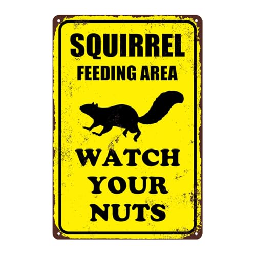 Funny Squirrel Feeding Area Metal Sign - Vintage 8x12 Inch Wall Art