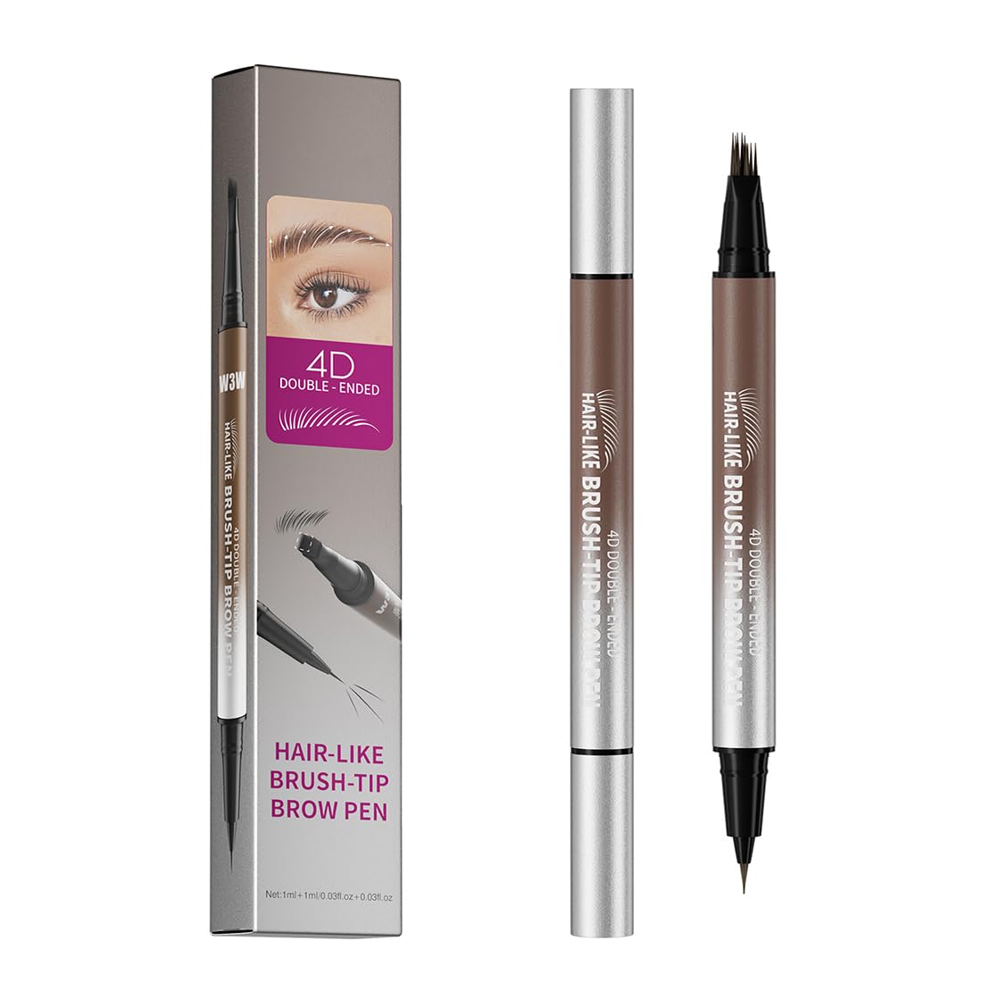 Dual Ended Eyebrow Marker - Microblading Effect Liquid Brow Pen for Natural Hair-Like Strokes | 5 Shades Available, Dark Brown
