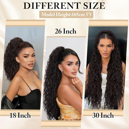26 Inch Curly Claw Clip Ponytail Extension - Dark Brown Synthetic Hairpiece