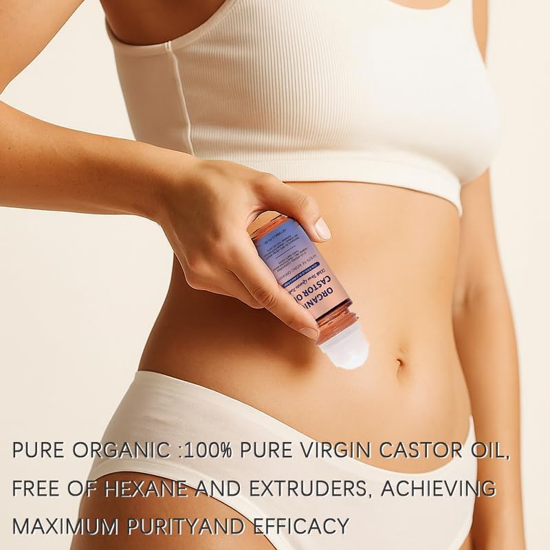 Organic Castor Oil - Cold-Pressed Pure Oil with Rose Quartz Roller for Hair Growth, Eyelashes & Skin | 1.7 fl oz