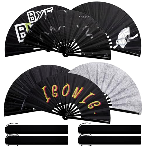 FairySandy 6 Pcs Large Bamboo Folding Rave Fans - Lightweight Handheld Clack Fans for Parties & Dance