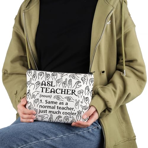 VAMSII ASL Teacher Definition Makeup Bag - American Sign Language Gift, Teacher Appreciation Gift (M)