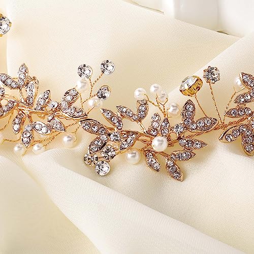 Gold Bridal Headpiece - Handmade Wedding Hair Vine with Crystals