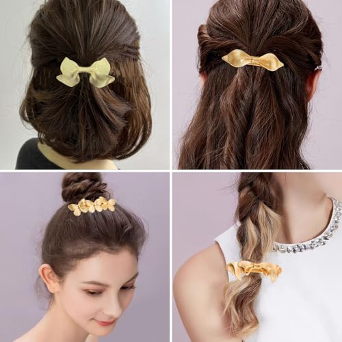 4PCS Gold Metal Hair Barrettes for Women, Elegant Bow & Claw Styles, for Thick & Fine Hair - Gold E