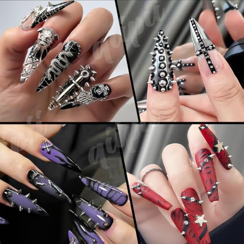 qiipii 3D Mini Metal Punk Spike Nail Charms - Silver Alloy Studs