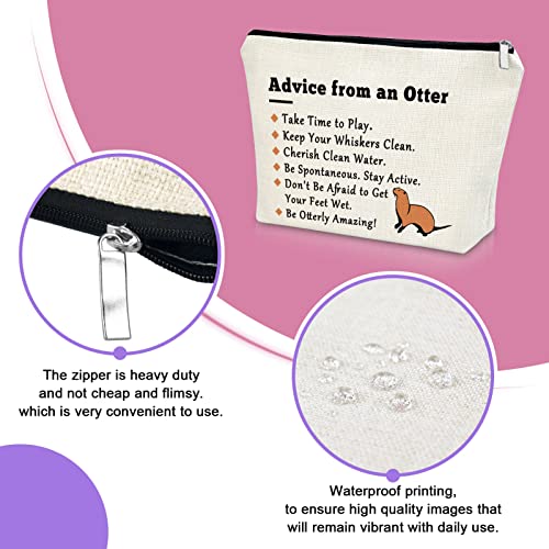 Sazuwu Beige Otter Makeup Bag for Women - Animal Lover Gift, Travel Pouch