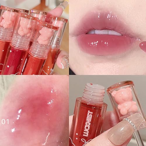 LuckNest 6Pcs Bear Lip Glaze Liquid Lipstick Set - Moisturizing & Waterproof