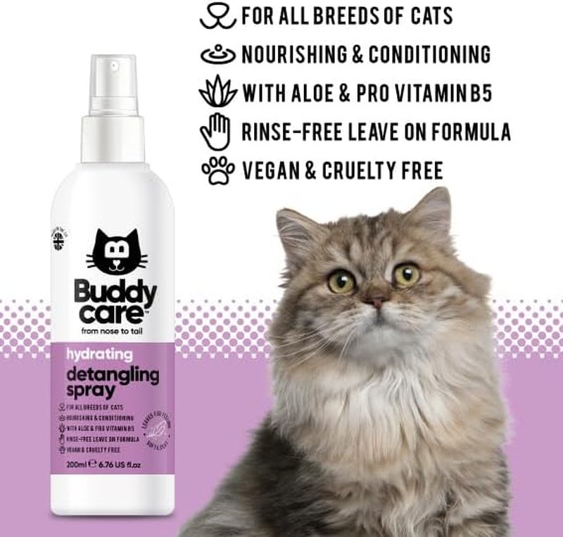 Buddycare Detangling Spray for Cats - Effective Matted Fur Remover & Coat Conditioner | Smooth & Shiny Finish