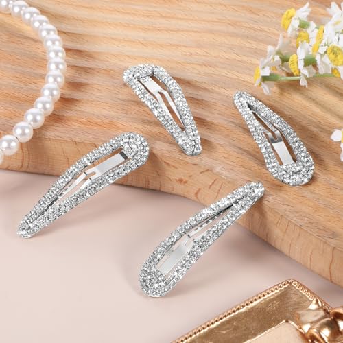 EupHHonycs 4Pcs Silver Rhinestone Duckbill Hair Clips – Water Drop Crystal Hair Barrettes