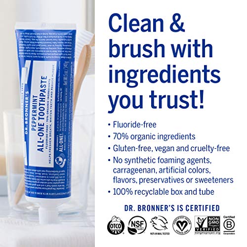 Dr. Bronner's Fluoride-Free Toothpaste - Peppermint, 5 oz - 70% Organic