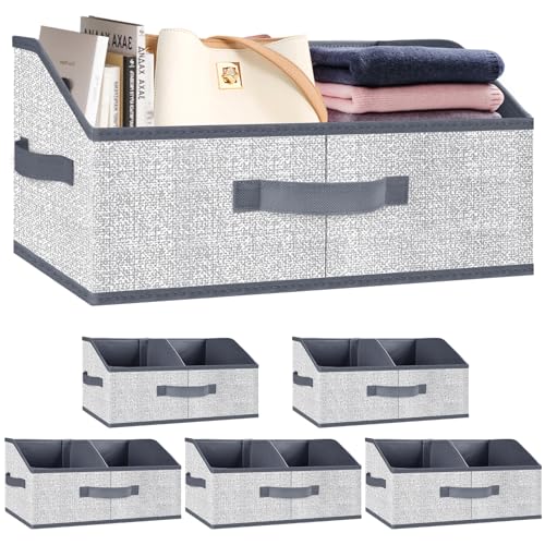 Large Pink Fabric Storage Bins - 6 Pack with Handles & Dividers