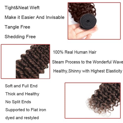Xddnamei 300g Virgin Human Hair Bundles #4 Chocolate D Deep Wave - 10, 12, 14 Inch