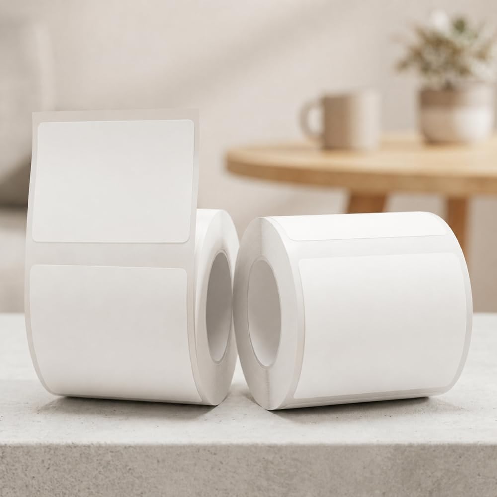 White Square Thermal Label Stickers - 2 Rolls for Phomemo M110 M200 M120 M220 EP210 Printers | 40x30mm