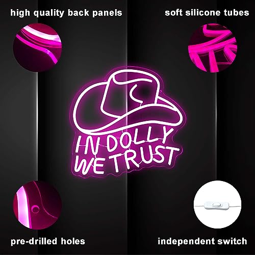 In Dolly We Trust Neon Sign - Pink Cowgirl Hat LED Wall Art