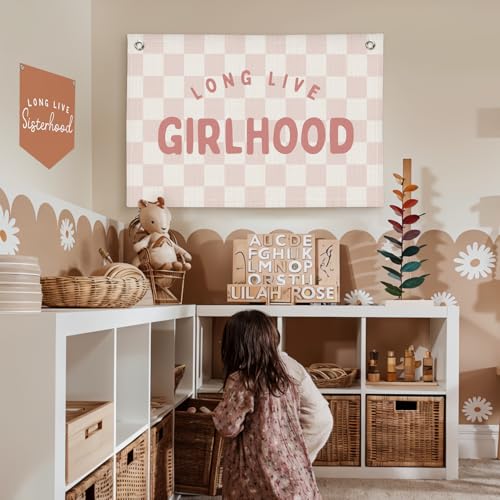Lacama Pink Long Live Girlhood Wall Banner - 30x20 Inch Decor
