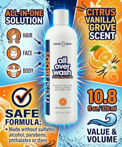 Fresh Body FB All Over Wash Citrus Vanilla 10.8oz Pack of 2 - 2-in-1 Body & Hair Cleanser for Men & Women
