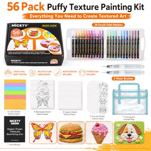 NICETY 56 Pack Magic Foam Texture Painting Kit with Acrylic Pens