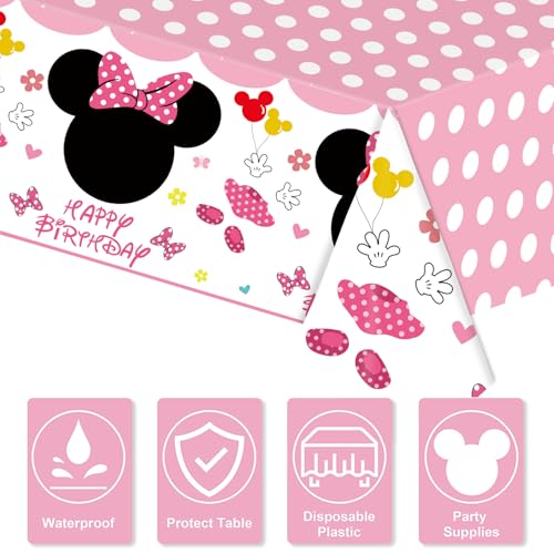 3-Pack Pink Mouse Disposable Tablecloths for Kids' Parties