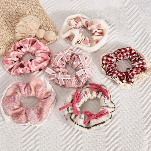 Pink Velvet Elastic Hair Ties 6-Pack for Women - Gentle Scrunchies