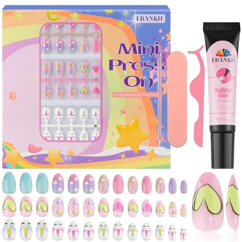 78 Pieces Kid Press On Nails Set - EBANKU Heart Design (3 Pack)
