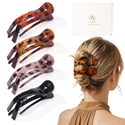 Amlaidu Stackable Flat Hair Clips for Women - Black & Tortoise, Medium to Thick Hair