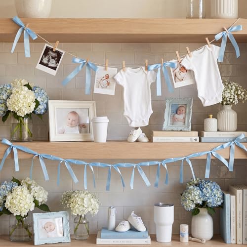 Blue Bow Baby Shower Decoration Kit with DIY Clothesline & Bows