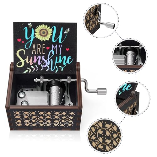 Huntmic You Are My Sunshine Hand Crank Music Box - Vintage Wooden Gift