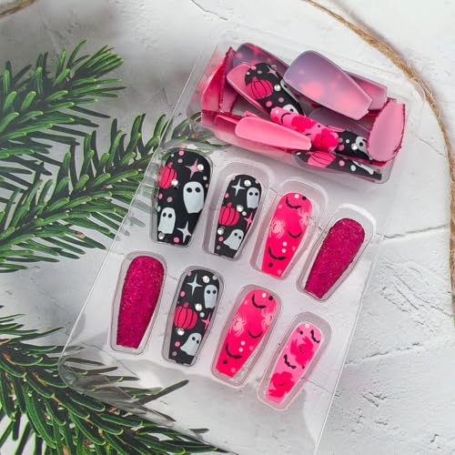 Halloween Press On Nails Medium Coffin Fake Nail Set with 3D Rhinestones & Spiders - Halloween Nails-5