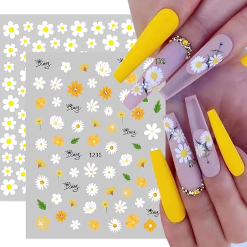 6 Sheets Flower Nail Art Stickers - Cute Daisy Nail Decals