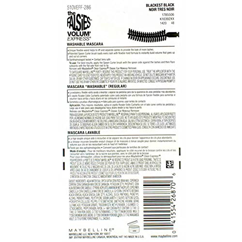 Maybelline New York Volum' Express The Falsies Flared Washable Mascara 0.17 Fl Oz Pack of 6, Blackest Black