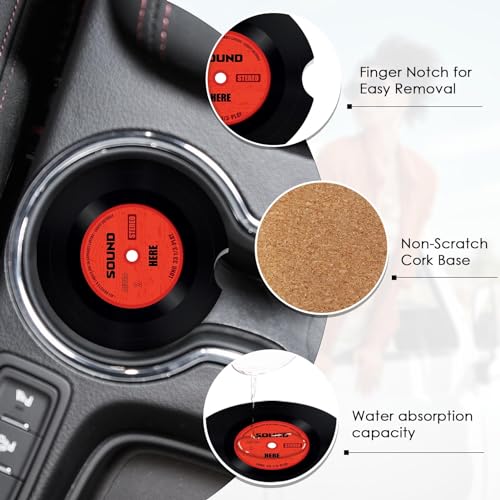 Ceramic Car Coasters for Drinks - 2 Pack, 2.6" Music Red