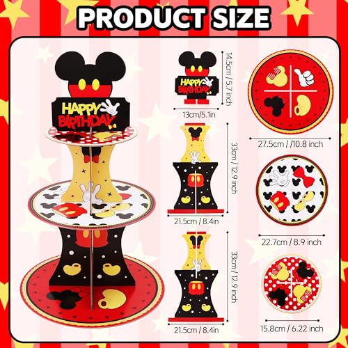 3-Tier Black and Red Cupcake Stand with 10 Cartoon Toppers