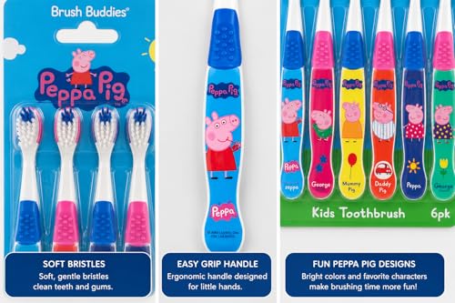Peppa Pig Kids Toothbrush 6 Pack with Soft Bristles