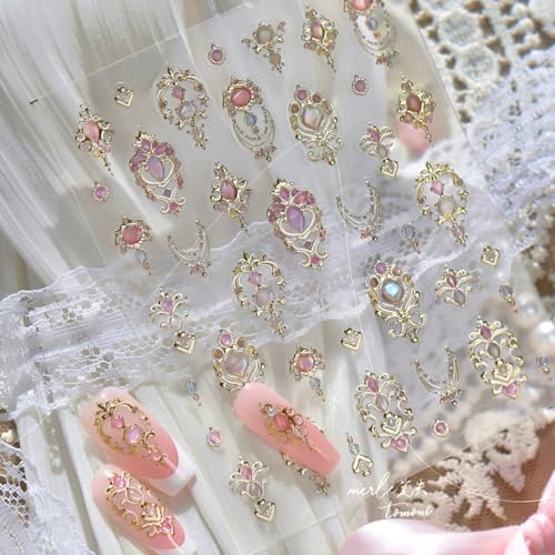 5D Gold Nail Art Stickers - Colorful Gemstone Decals for DIY Manicure