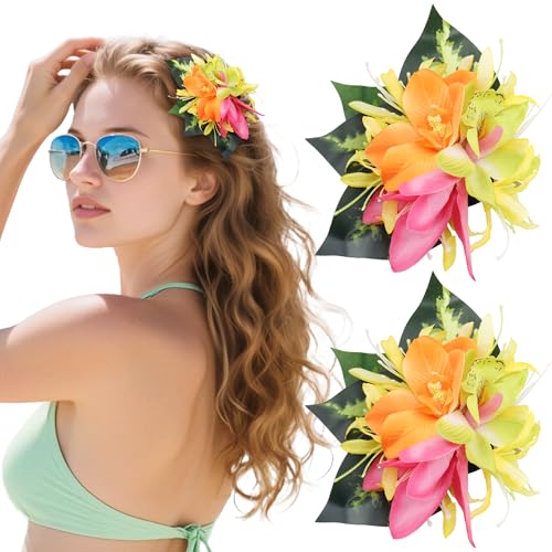 Hawaiian Tropical Flower Hair Clips - Handmade Orchid Hairpins (2 PCS)