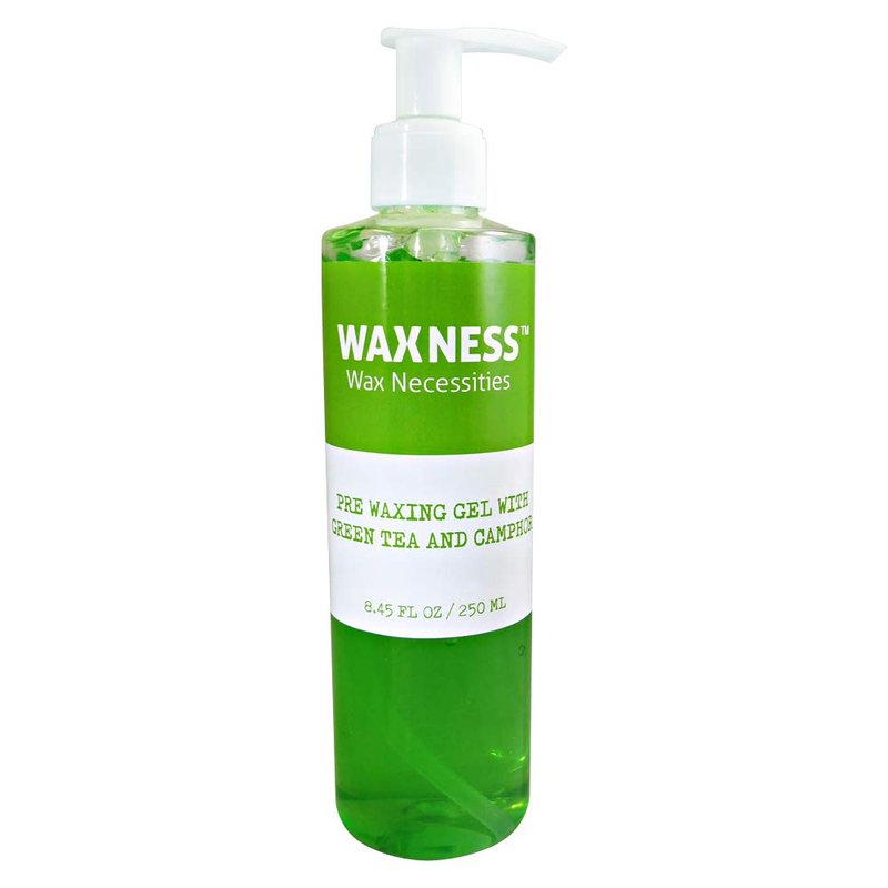 Waxness Pre Waxing Gel with Green Tea and Camphor 8.45 fl oz (250 ml) – Skin Prep Gel Before Waxing for Face, Bikini & Underarms, Professional Use – Made in Italy