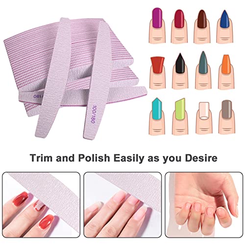 AhaTopia 50 Pcs Halfmoon Nail Files 100/180 Grit Double Sided for Acrylic & Natural Nails