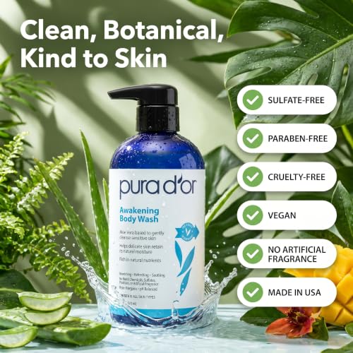 PURA D'OR Awakening Body Wash - Aloe Vera & Lavender - 16 Oz