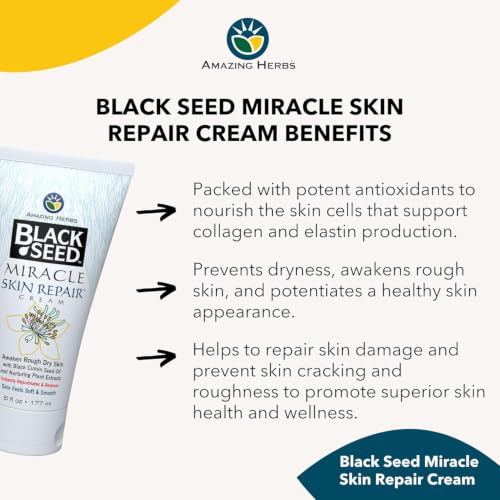 Amazing Herbs Black Seed Miracle Skin Repair Cream 6 Fl Oz - Nourishing Natural Moisturizer for Face & Body