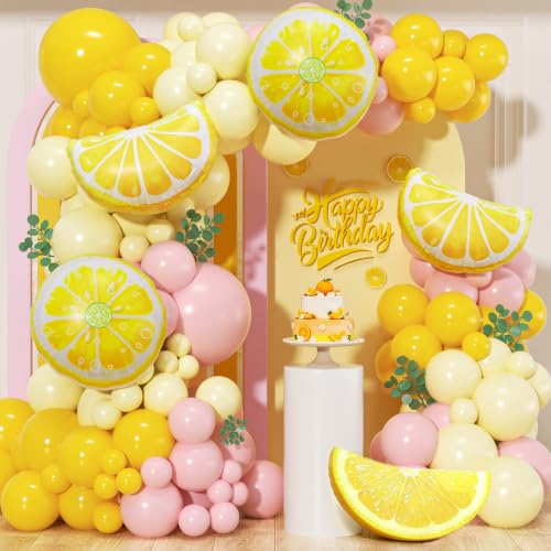 Lemon Balloon Garland Arch Kit - 142Pcs Pink & Yellow Balloons for Baby Shower & Birthday Party Decor