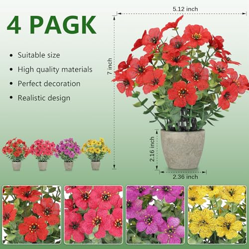 4 Pack Faux Daisy & Eucalyptus Potted Artificial Plants